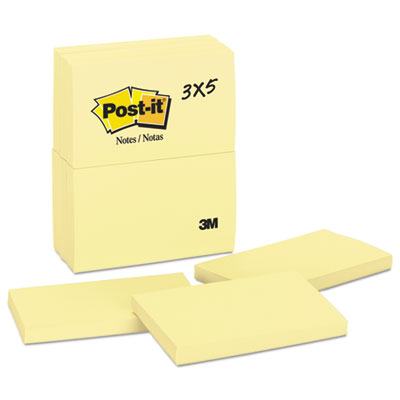 Post-it Notes 655 Original Pads in Canary Yellow, 3 x 5, 100-Sheet, 12/Pack MMM655YW