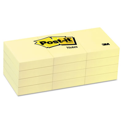 Post-it Notes 653 Original Pads in Canary Yellow, 1 3/8 x 1 7/, 100-Sheet, 12/Pack MMM653YW