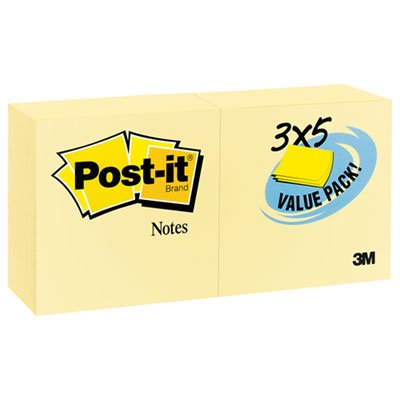 Post-It Notes Original Pads in Canary Yellow, 3 x 5, 50/Pad, 24 Pads/Pack MMM65524VADB