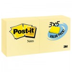 Post-It Notes Original Pads in Canary Yellow, 3 x 5, 50/Pad, 24 Pads/Pack MMM65524VADB