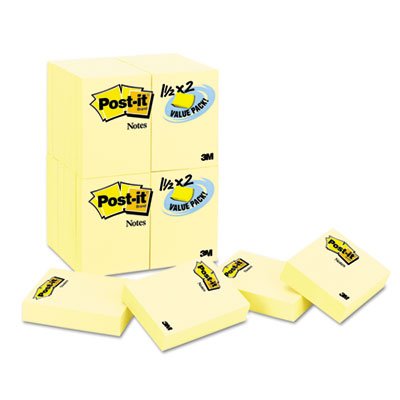 Post-It Notes 65324VADB Original Pads in Canary Yellow, 1-1/2 x 2, 90/Pad, 24 Pads/Pack MMM65324VADB