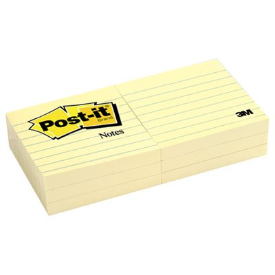 Post-It Notes 6306PK Original Pads in Canary Yellow, 3 x 3, Lined, 100/Pad, 6 Pads/Pack MMM6306PK