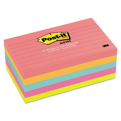 Post-It Notes 6355AN Original Pads in Cape Town Colors, 3 x 5, Lined, 100/Pad, 5 Pads/Pack MMM6355AN