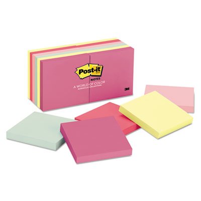 Post-It Notes 654AST Original Pads in Marseille Colors, 3 x 3, 100/Pad, 12 Pads/Pack MMM654AST