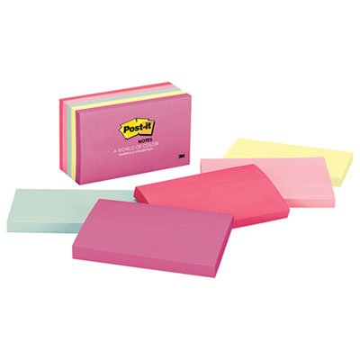 Post-It Notes 655AST Original Pads in Marseille Colors, 3 x 5, 100/Pad, 5 Pads/Pack MMM655AST
