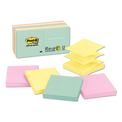 Post-it Pop-up Notes R330-12AP Original Pop-up Refill, 3 x 3, Assorted Marseille Colors, 100-Sheet, 12