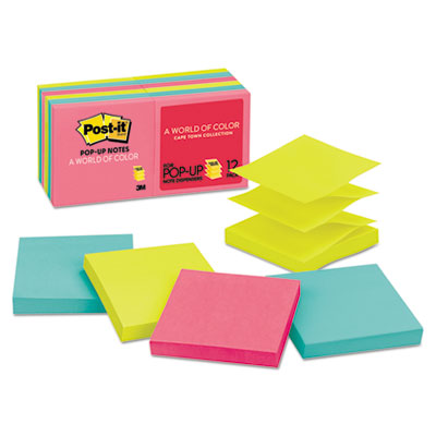 Post-it Pop-up Notes R330-12AN Original Pop-up Refill, 3 x 3, Assorted Cape Town Colors, 100-Sheet