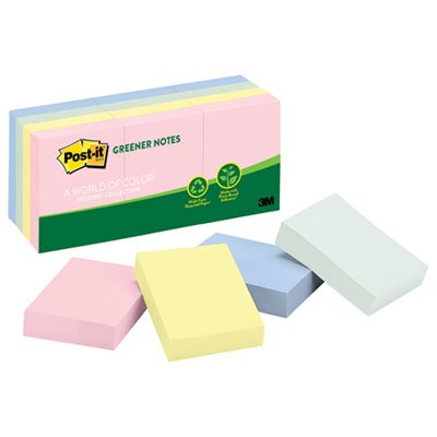 Post-It Greener Notes 653RPA Original Recycled Note Pads, 1 1/2 x 2, Helsinki, 100/Pad, 12 Pads/Pack