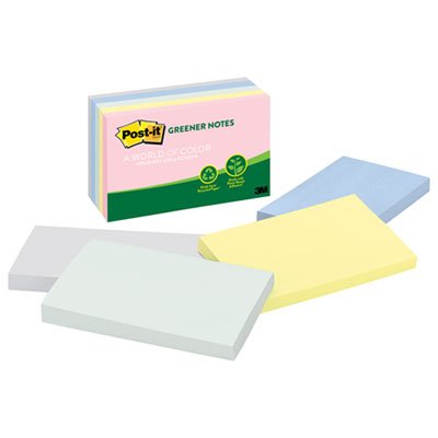 Post-It Greener Notes 655RPA Original Recycled Note Pads, 3 x 5, Helsinki, 100/Pad, 5 Pads/Pack MMM655RPA