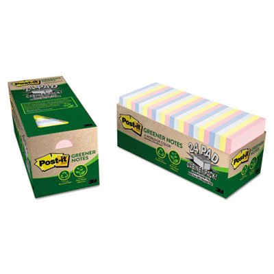 Post-It Greener Notes Original Recycled Notes, Cabinet Pack, 3 x 3, Helsinki, 75/Pad, 24 Pads/Pack MMM654R24CPAP