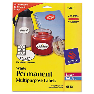 Avery Oval Print-to-the-Edge Labels, 1.5 x 2.5, White, 18/Sheet, 15 Sheets/Pack AVE6583