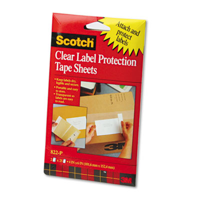 Scotch Pad Label Protection Tape Sheets, 4 x 6, Clear, 25/Pad, 2 Pads/Pack MMM822P