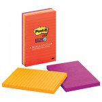 Post-It Notes Super Sticky 6603SSAN Pads in Marrakesh Colors, 4 x 6, Lined, 90/Pad, 3 Pads/Pack MMM6603SSAN