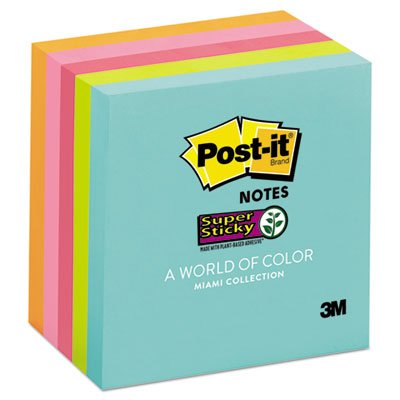 Post-it Notes Super Sticky 654-5SSMIA Pads in Miami Colors, 3 x 3, 90/Pad, 5 Pads/Pack MMM6545SSMIA