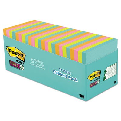 Post-it Notes Super Sticky 654-24SSMIA-CP Pads in Miami Colors, 3 x 3, 70/Pad, 24 Pads/Pack