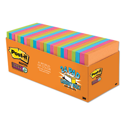 Post-it Notes Super Sticky 654-24SSAU-CP Pads in Rio de Janeiro Colors, 3 x 3, 70-Sheet Pads