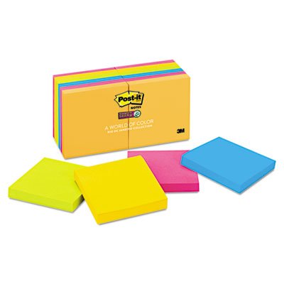 Post-It Notes Super Sticky Pads in Rio de Janeiro Colors, 3 x 3, 90/Pad, 12 Pads/Pack MMM65412SSUC