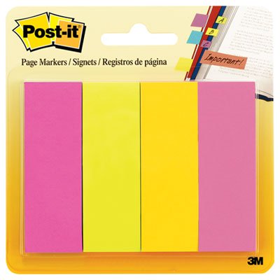 Post-It 6714AU Page Flag Markers, Assorted Brights, 50 Strips/Pad, 4 Pads/Pack MMM6714AU