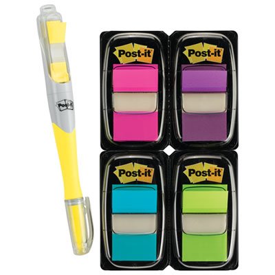 Post-It Flags Page Flag Value Pack, Assorted Colors, 200 Flags & Highlighter w/50 Flags MMM680PPBGVA