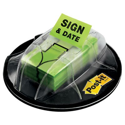 Post-It Flags Page Flags in Dispenser, "Sign & Date", Bright Green, 200 Flags/Dispenser MMM680HVSD