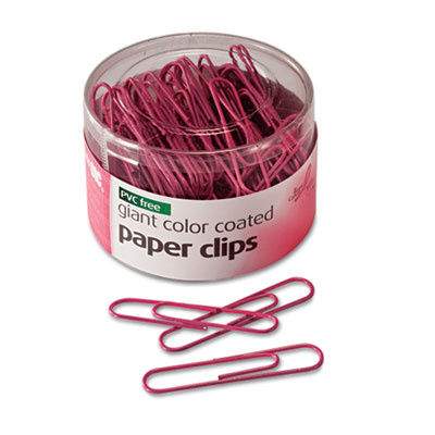 Officemate Paper Clips, PVC-Free Plastic Coated Wire, Jumbo, Pink, 80/Pack OIC08908
