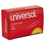 UNV72210BX Paper Clips, Smooth Finish, No. 1, Silver, 100/Box UNV72210BX