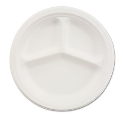 Chinet HUH21204CT Paper Dinnerware, 3-Comp Plate, 10 1/4" dia, White, 500/Carton HUH21204CT