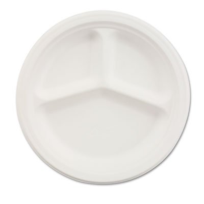 Chinet HUH21228 Paper Dinnerware, 3-Comp Plate, 9 1/4" dia, White, 500/Carton HUH21228