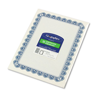 Geographics Parchment Paper Certificates, 8-1/2 x 11, Blue Royalty Border, 50/Pack GEO22901