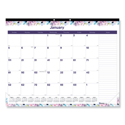 Blueline Passion Monthly Deskpad Calendar, Chipboard Back, Floral Design, 22 x 17, 2021 REDC194113