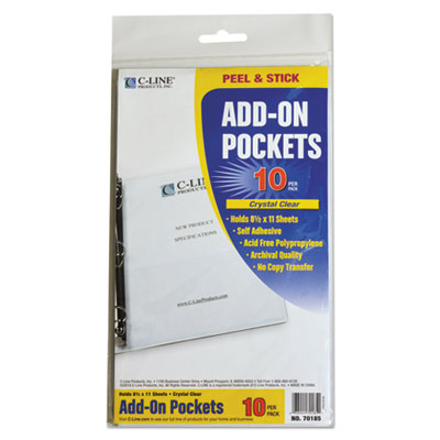 C-Line Peel and Stick Add-On Filing Pockets, 25", 11 x 8 1/2, 10/Pack CLI70185