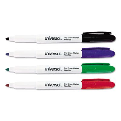UNV43670 Pen Style Dry Erase Markers, Fine Tip, Assorted, 4/Set UNV43670