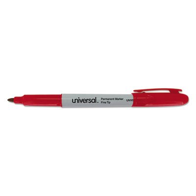 UNV07072 Pen Style Permanent Markers, Fine Point, Red, Dozen UNV07072