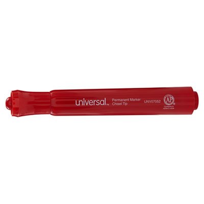 UNV07052 Permanent Markers, Chisel Tip, Red, Dozen UNV07052