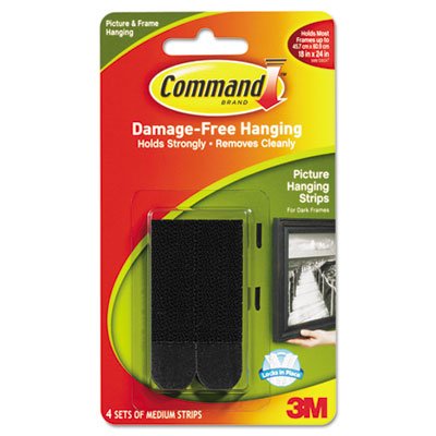 Command Picture Hanging Strips, 5/8" x 2 3/4", Black, 4/Pack MMM17201BLK