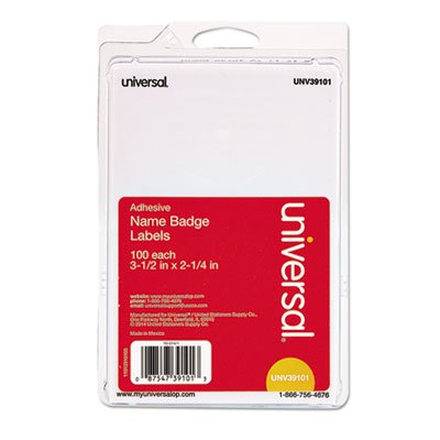 UNV39101 Plain Self-Adhesive Name Badges, 3 1/2    x 2 1/4   , White, 100/Pack UNV39101