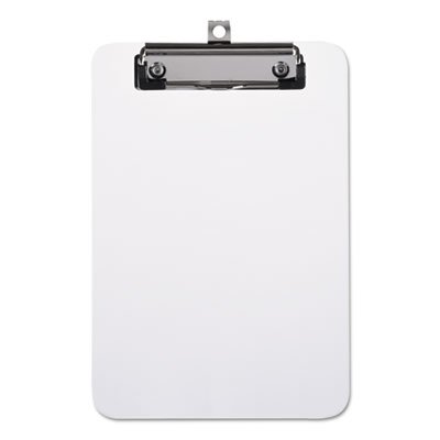 Plastic Clipboard with Low Profile Clip, 1/2" Capacity, Holds 5 x 8, Clear UNV40312