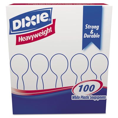 Dixie Plastic Cutlery, Heavyweight Soup Spoons, White, 100/Box DXESH207
