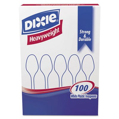 Dixie Plastic Cutlery, Heavyweight Teaspoons, White, 100/Box DXETH207