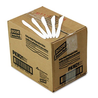 Dixie Plastic Cutlery, Mediumweight Knives, White, 1000/Carton DXEPKM21