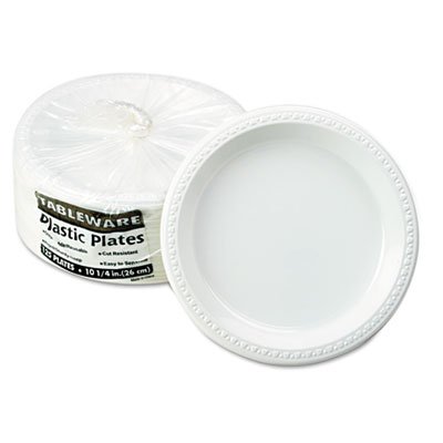 Tablemate 10644WH Plastic Dinnerware, Plates, 10 1/4" dia, White, 125/Pack TBLTM10644WH