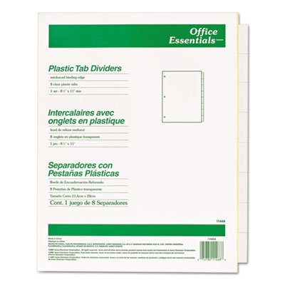 Office Essentials Plastic Insertable Dividers, 8-Tab, Letter AVE11468