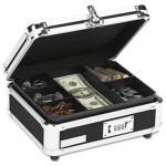 Vaultz Plastic & Steel Cash Box w/Tumbler Lock, Black & Chrome IDEVZ01002