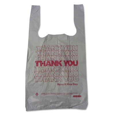 Plastic Thank You T-Sacks, 6" x 4" x 15", 2 Mil, White BPC6415THYOU