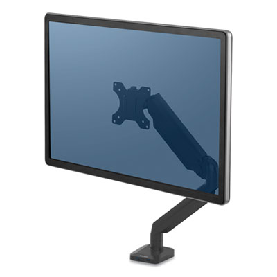 Fellowes Platinum Series Single Monitor Arm, For 30" Monitors, 360 deg Rotation, 180 deg Tilt, 360 deg Pan, Black, Supports