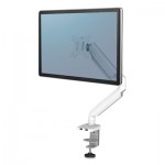 Fellowes Platinum Series Single Monitor Arm, For 27" Monitors, 360 deg Rotation, 45 deg Tilt, 180 deg Pan, White, Supports