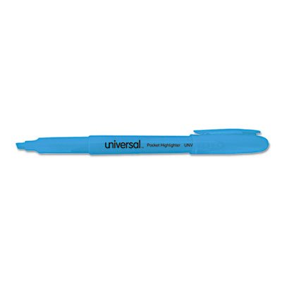 UNV08854 Pocket Clip Highlighter, Chisel Tip, Fluorescent Blue Ink, Dozen UNV08854
