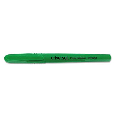 UNV08852 Pocket Clip Highlighter, Chisel Tip, Fluorescent Green Ink, Dozen UNV08852
