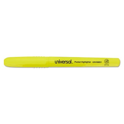 UNV08851 Pocket Clip Highlighter, Chisel Tip, Fluorescent Yellow Ink, Dozen UNV08851