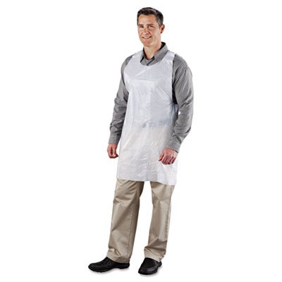 Poly Apron, White, 24 in. W x 42 in. L, One Size Fits All, 1000/Carton RPPDA2442